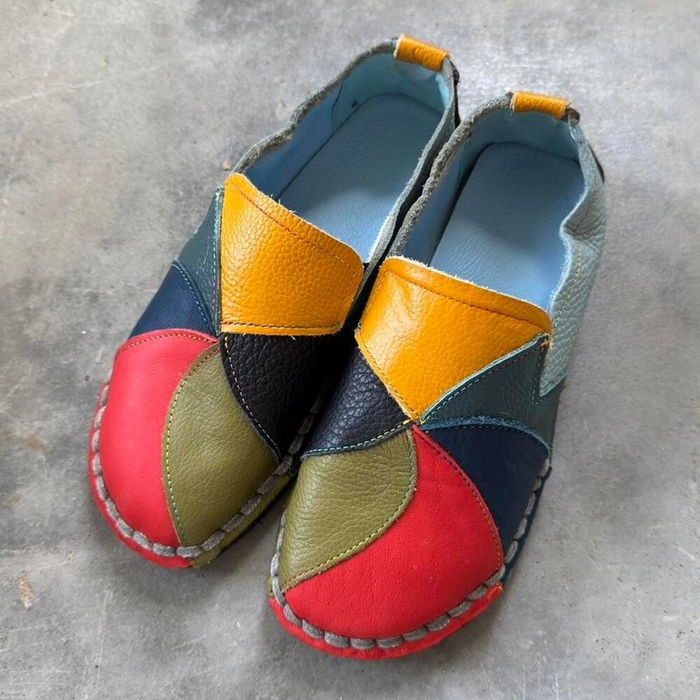 Multicoloured patchwork faux leather loafers